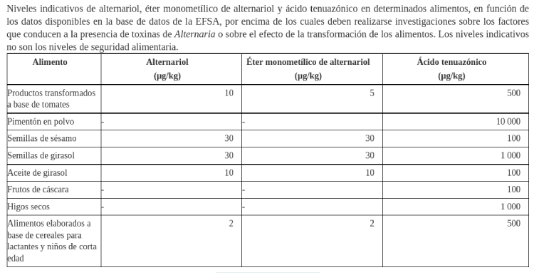 toxinas de alternaria